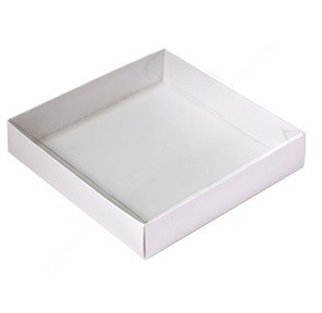 Коробка белая 15х15х3 см, прозрачная крышка