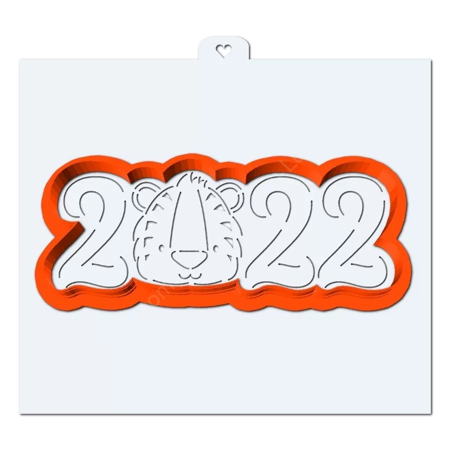 Stencils + Cookies Cutter For Gingerbread «2022 With Tiger №2»