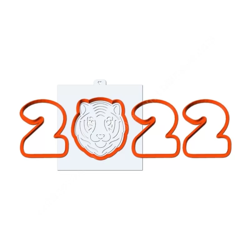 Формы для пряников и трафареты "2022 с головой тигра №2"