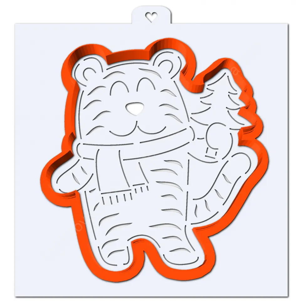 Новогодний Тигренок Трафарет Новогодний Тигренок Трафарет