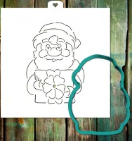Cookie cutter and stencil set «Santa Claus with gift»