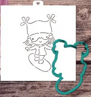 Cookie cutter and stencil set «Girl on a snowboard»