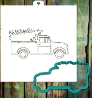 Cookie cutter and stencil set «Car with Christmas tree»