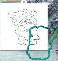 Cookie cutter and stencil set «Teddy bear with Christmas tree»