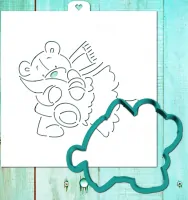 Cookie cutter and stencil set «Teddy bear with Christmas tree 2»
