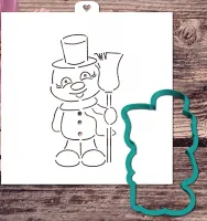 Cookie cutter and stencil set «Snowman with broom»