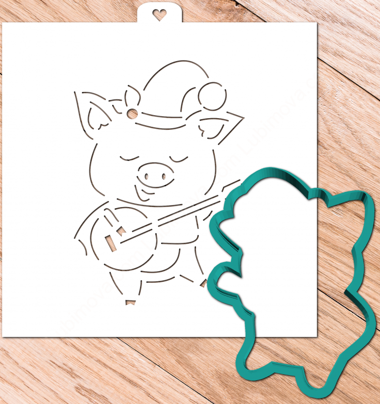 Трафарет+форма «Свинка эльф с гитарой»