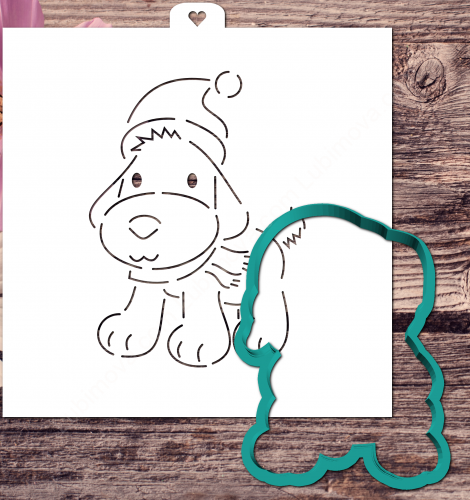 Трафарет+форма "Щенок в рождественском колпаке. Год собаки"