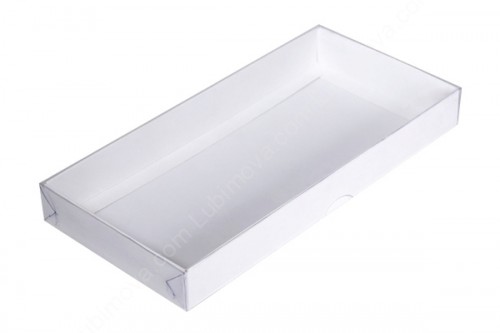 Коробка белая 21х10х2,5 см, прозрачная крышка